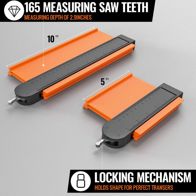 EFFECTEER Contour Gauge Duplicator with Lock, 2 Pack Widen Shape Contour Duplication Gauge Profile Tool (5" & 10"), Precisely Copy Irregular Shape Instant Template for Corner, Pipe, Tile, Flooring, Molding - Image 3